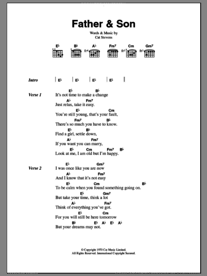 Father And Son sheet music for guitar (chords) by Boyzone, Rod Stewart and Cat Stevens, intermediate skill level