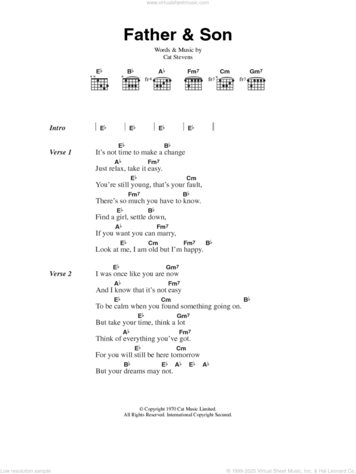 Father And Son sheet music for guitar (chords) by Boyzone, Rod Stewart and Cat Stevens, intermediate skill level