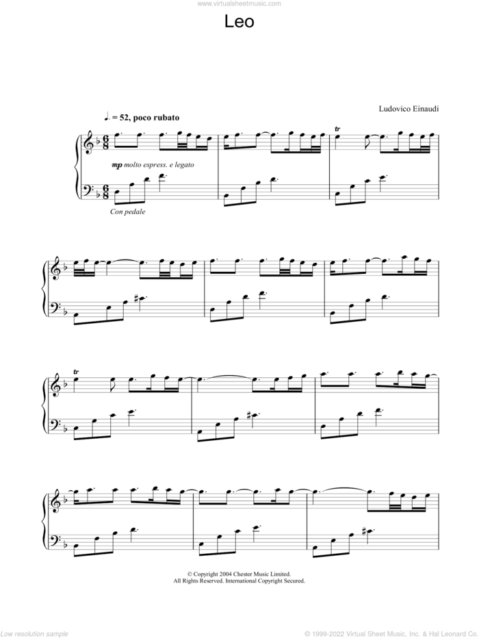 Leo sheet music for piano solo by Ludovico Einaudi, classical score, intermediate skill level