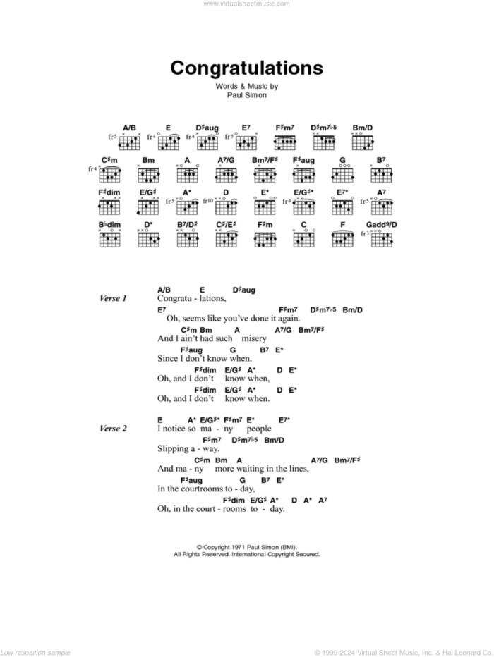 Congratulations sheet music for guitar (chords) by Paul Simon, intermediate skill level