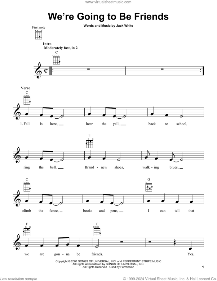 We're Going To Be Friends sheet music for ukulele by White Stripes and Jack White, intermediate skill level