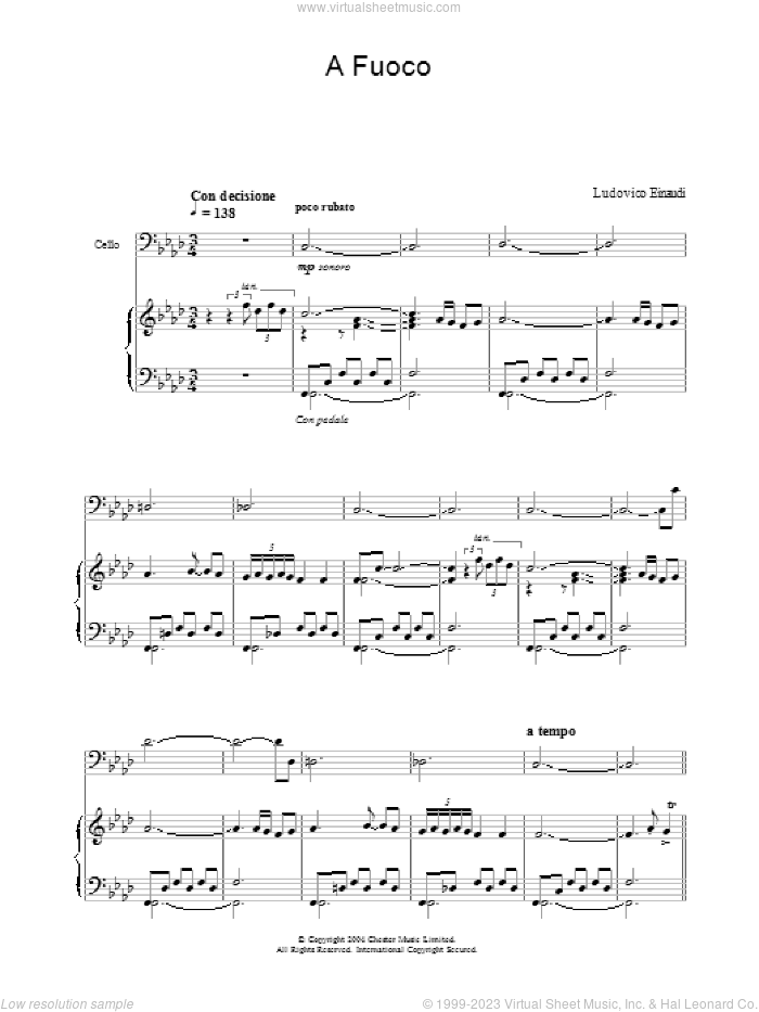 A Fuoco sheet music for piano solo by Ludovico Einaudi, classical score, intermediate skill level