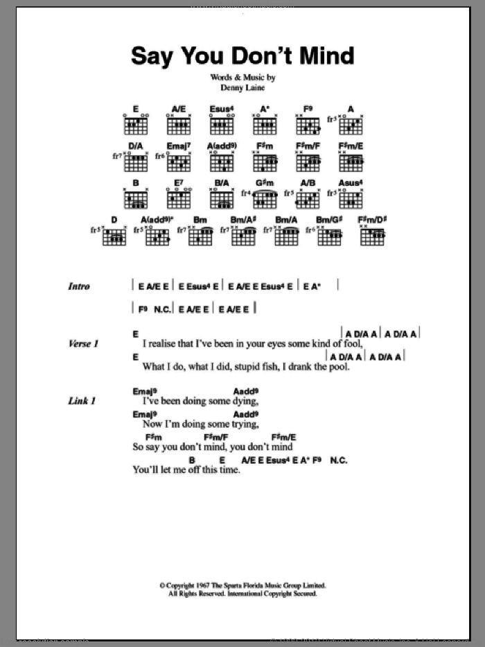 Say You Don't Mind sheet music for guitar (chords) by Colin Blunstone and Denny Laine, intermediate skill level