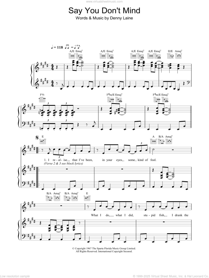 Say You Don't Mind sheet music for voice, piano or guitar by Colin Blunstone and Denny Laine, intermediate skill level