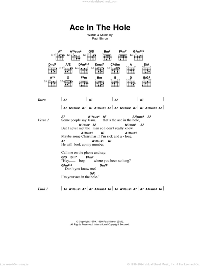 Ace In The Hole sheet music for guitar (chords) by Paul Simon, intermediate skill level