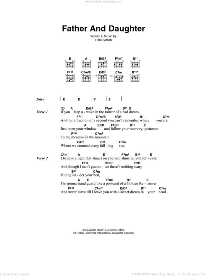 Father And Daughter sheet music for guitar (chords) by Paul Simon, intermediate skill level