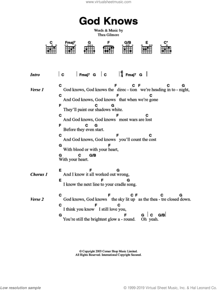 God Knows sheet music for guitar (chords) by Thea Gilmore, intermediate skill level