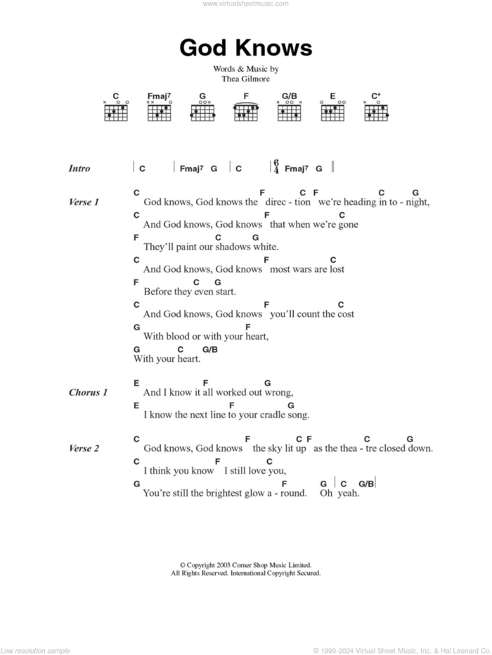 God Knows sheet music for guitar (chords) by Thea Gilmore, intermediate skill level