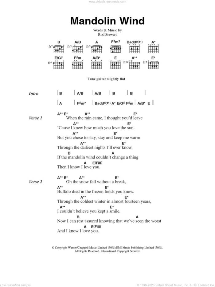 Mandolin Wind sheet music for guitar (chords) by Rod Stewart, intermediate skill level