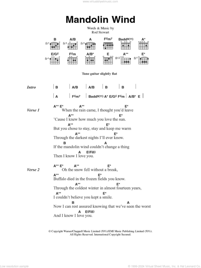 Mandolin Wind sheet music for guitar (chords) by Rod Stewart, intermediate skill level