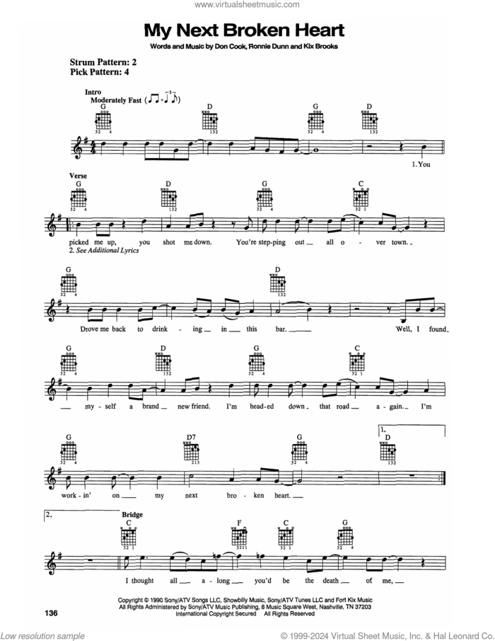 My Next Broken Heart sheet music for guitar solo (chords) by Brooks & Dunn, Don Cook, Kix Brooks and Ronnie Dunn, easy guitar (chords)
