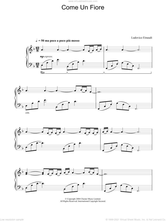 Come Un Fiore sheet music for piano solo by Ludovico Einaudi, classical score, intermediate skill level