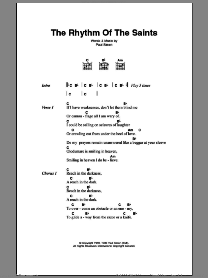 The Rhythm Of The Saints sheet music for guitar (chords) by Paul Simon, intermediate skill level