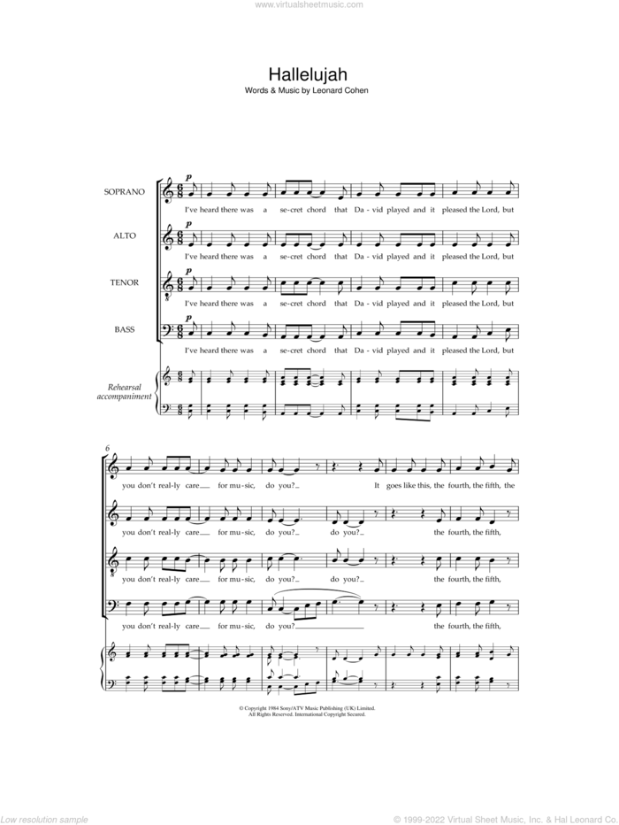 Hallelujah (arr. Barrie Carson Turner) sheet music for choir (SATB: soprano, alto, tenor, bass) by Leonard Cohen and Barrie Carson Turner, intermediate skill level