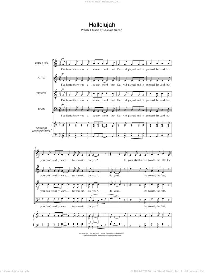 Hallelujah (arr. Barrie Carson Turner) sheet music for choir (SATB: soprano, alto, tenor, bass) by Leonard Cohen and Barrie Carson Turner, intermediate skill level