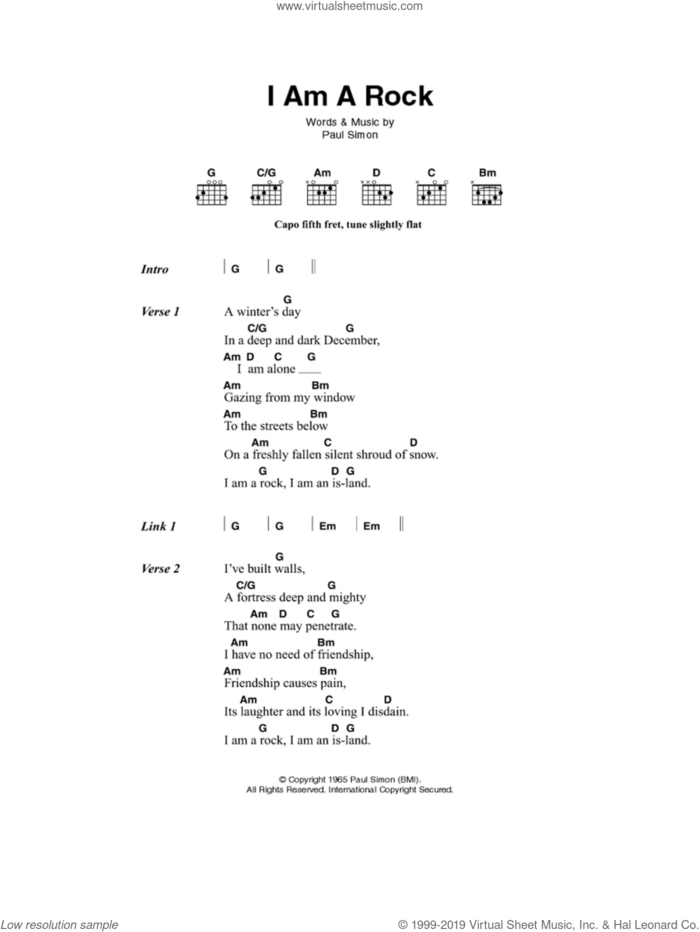 I Am A Rock sheet music for guitar (chords) by Simon & Garfunkel and Paul Simon, intermediate skill level