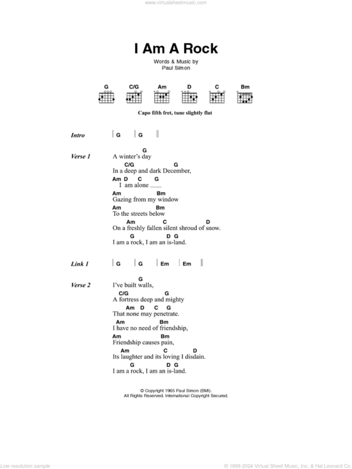 I Am A Rock sheet music for guitar (chords) by Simon & Garfunkel and Paul Simon, intermediate skill level