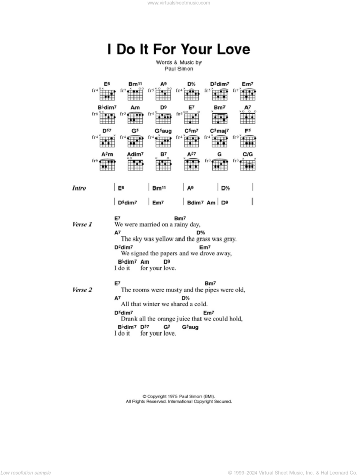 I Do It For Your Love sheet music for guitar (chords) by Paul Simon, intermediate skill level