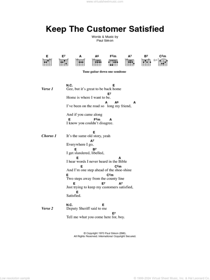 Keep The Customer Satisfied sheet music for guitar (chords) by Simon & Garfunkel and Paul Simon, intermediate skill level