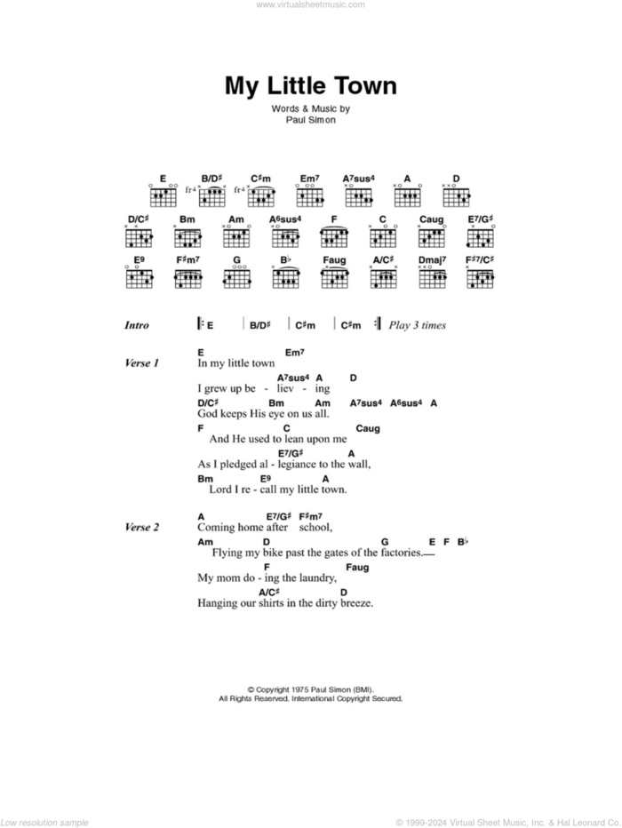 My Little Town sheet music for guitar (chords) by Paul Simon and Simon & Garfunkel, intermediate skill level