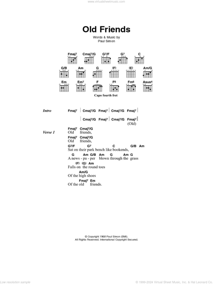 Old Friends sheet music for guitar (chords) by Simon & Garfunkel and Paul Simon, intermediate skill level