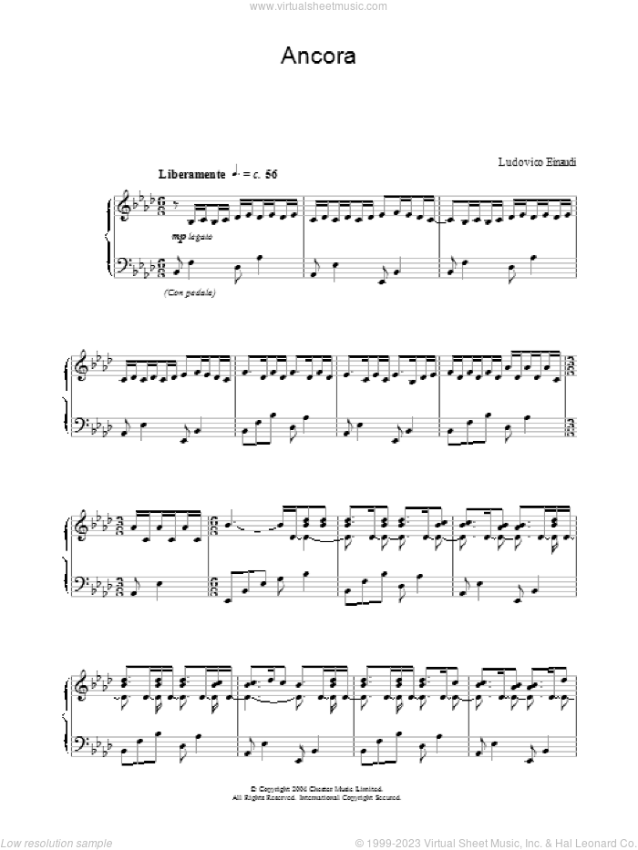Ancora sheet music for piano solo by Ludovico Einaudi, classical score, intermediate skill level