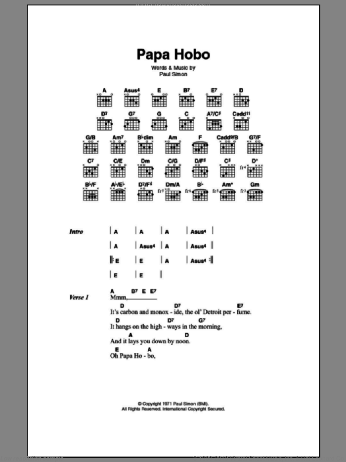 Papa Hobo sheet music for guitar (chords) by Paul Simon, intermediate skill level