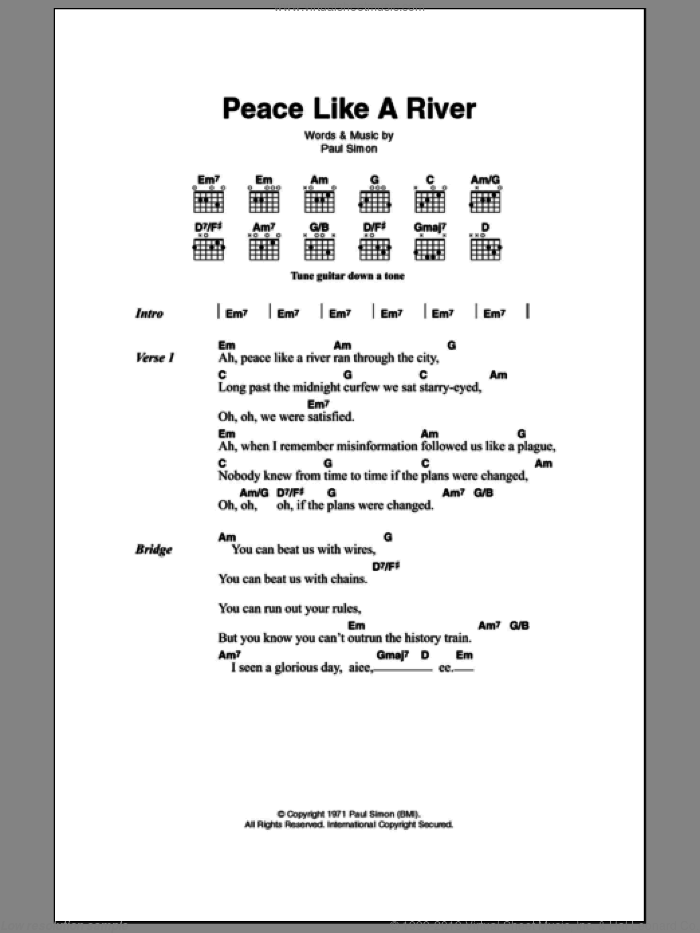 Peace Like A River sheet music for guitar (chords) by Paul Simon, intermediate skill level