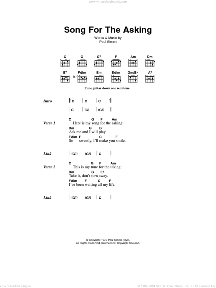 Song For The Asking sheet music for guitar (chords) by Simon & Garfunkel and Paul Simon, intermediate skill level