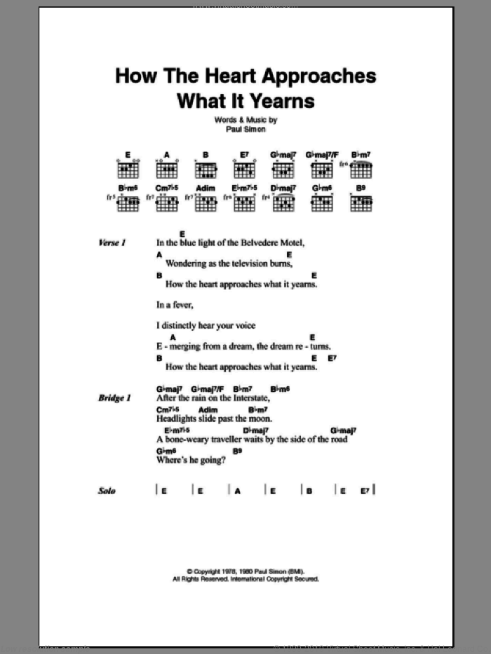 How The Heart Approaches What It Yearns sheet music for guitar (chords) by Paul Simon, intermediate skill level