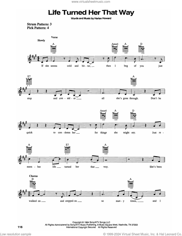 Life Turned Her That Way sheet music for guitar solo (chords) by Ricky Van Shelton and Harlan Howard, easy guitar (chords)