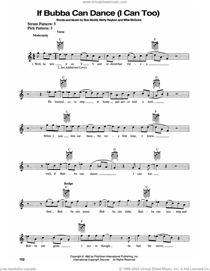 If Bubba Can Dance (I Can Too) sheet music for guitar solo (chords) by Shenandoah, Bob McDill, Marty Raybon and Mike McGuire, easy guitar (chords)