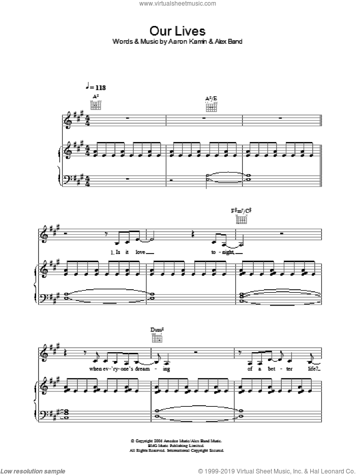 Our Lives sheet music for voice, piano or guitar by The Calling, intermediate skill level
