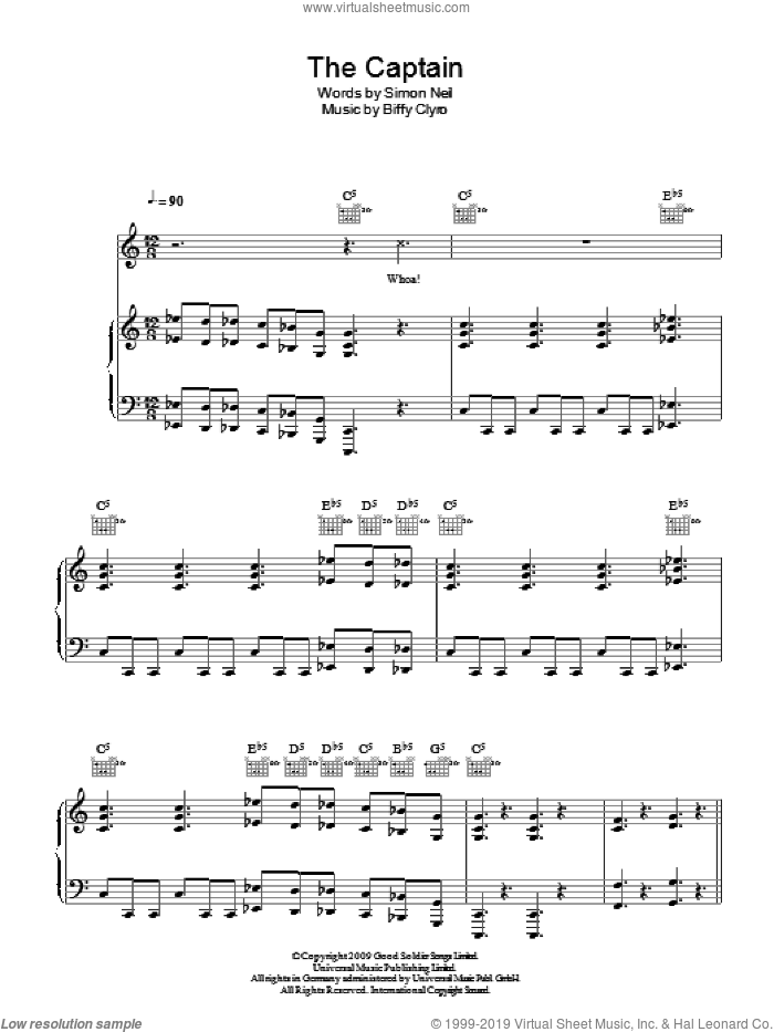 The Captain sheet music for voice, piano or guitar by Biffy Clyro and Simon Neil, intermediate skill level