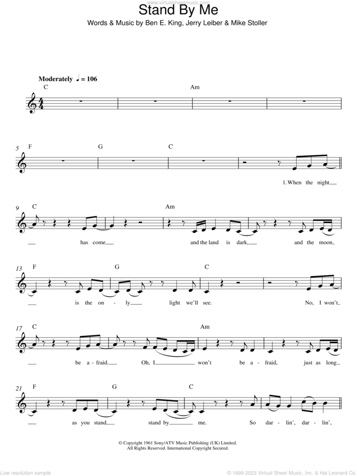 Stand By Me sheet music for voice and other instruments (fake book) by Ben E. King, Jerry Leiber and Mike Stoller, intermediate skill level