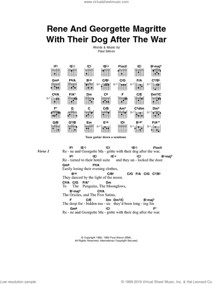Rene And Georgette Magritte With Their Dog After The War sheet music for guitar (chords) by Paul Simon, intermediate skill level