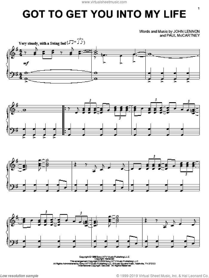 Got To Get You Into My Life sheet music for piano solo by The Beatles, John Lennon and Paul McCartney, intermediate skill level
