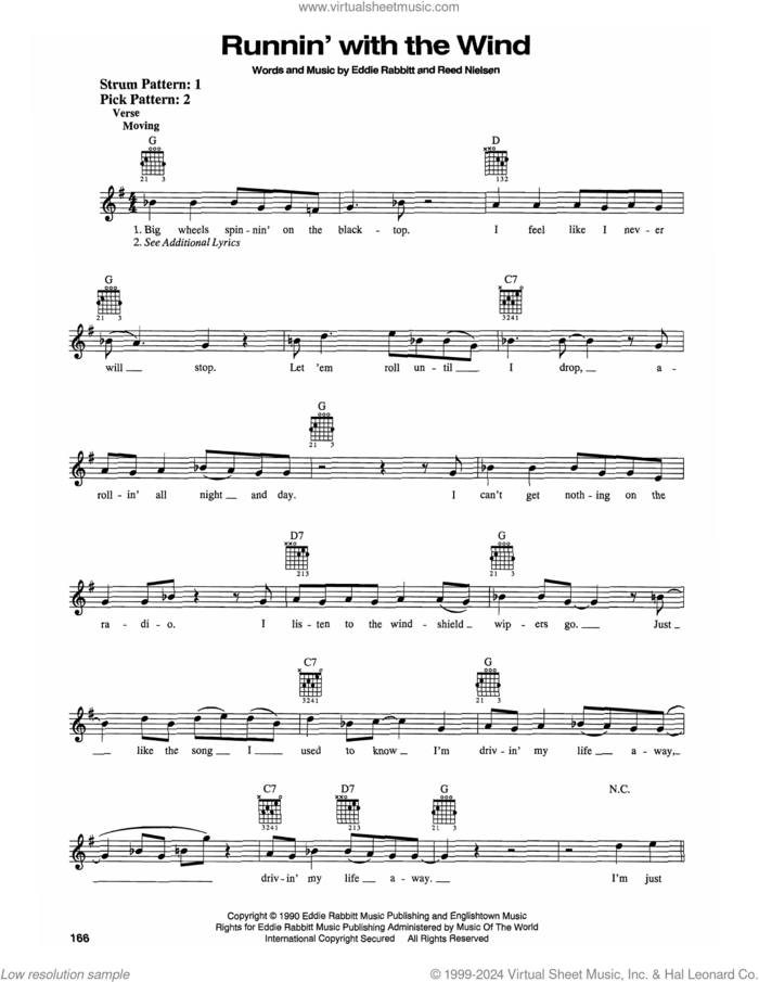 Runnin' With The Wind sheet music for guitar solo (chords) by Eddie Rabbitt and Reed Nielsen, easy guitar (chords)