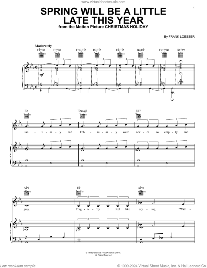 Spring Will Be A Little Late This Year sheet music for voice, piano or guitar by Frank Loesser, intermediate skill level