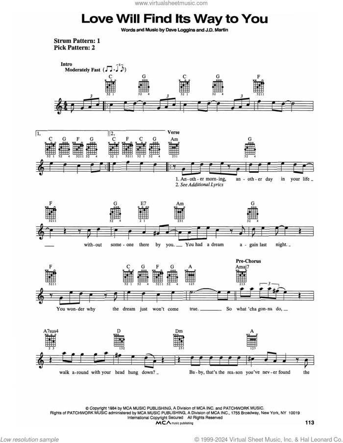 Love Will Find Its Way To You sheet music for guitar solo (chords) by Reba McEntire, Dave Loggins and J.D. Martin, easy guitar (chords)