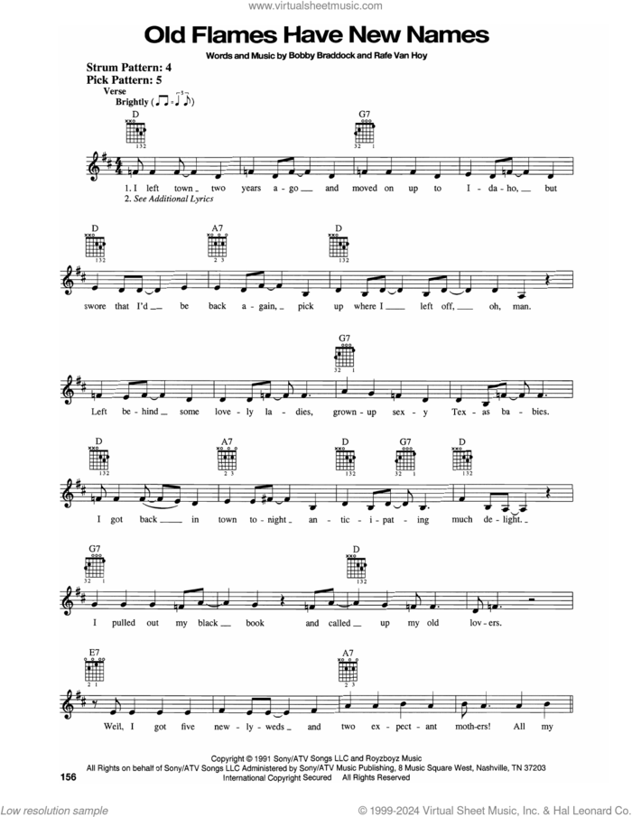 Old Flames Have New Names sheet music for guitar solo (chords) by Mark Chesnutt, Bobby Braddock and Rafe VanHoy, easy guitar (chords)