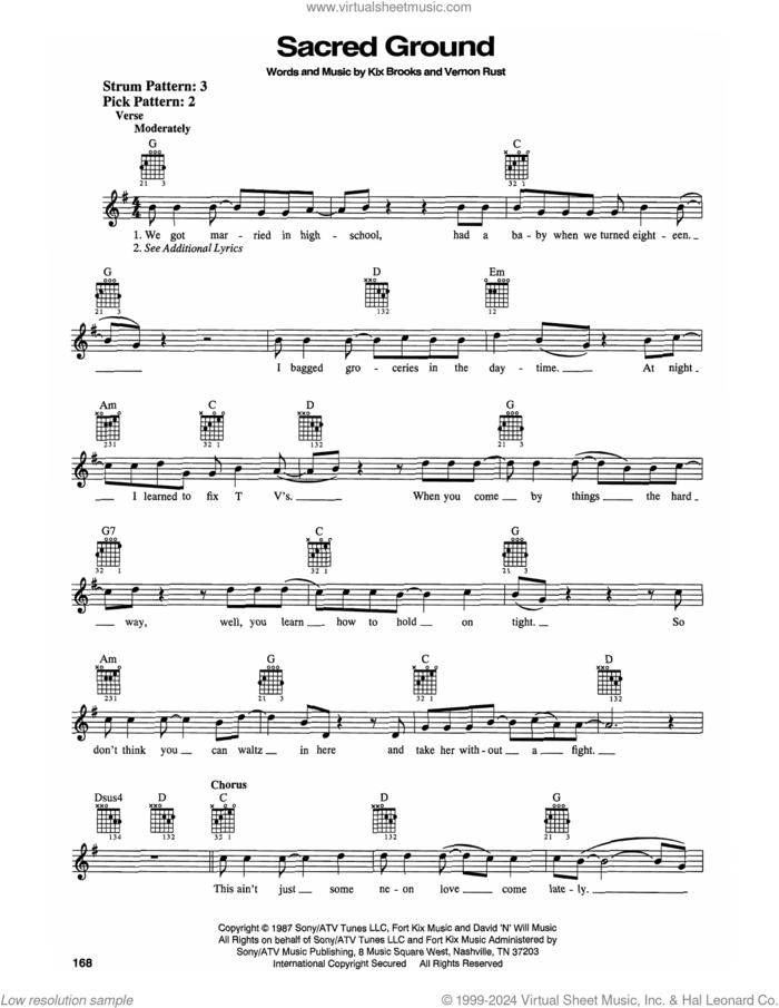 Sacred Ground sheet music for guitar solo (chords) by McBride & The Ride, Kix Brooks and Vernon Rust, easy guitar (chords)