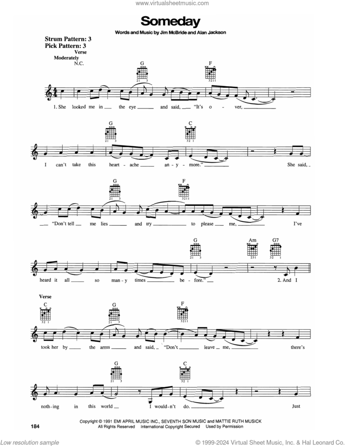 Someday sheet music for guitar solo (chords) by Alan Jackson and Jim McBride, easy guitar (chords)