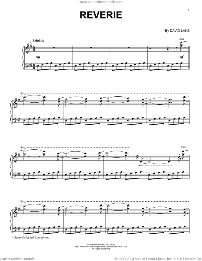 Reverie, (intermediate) sheet music for piano solo by David Lanz, intermediate skill level