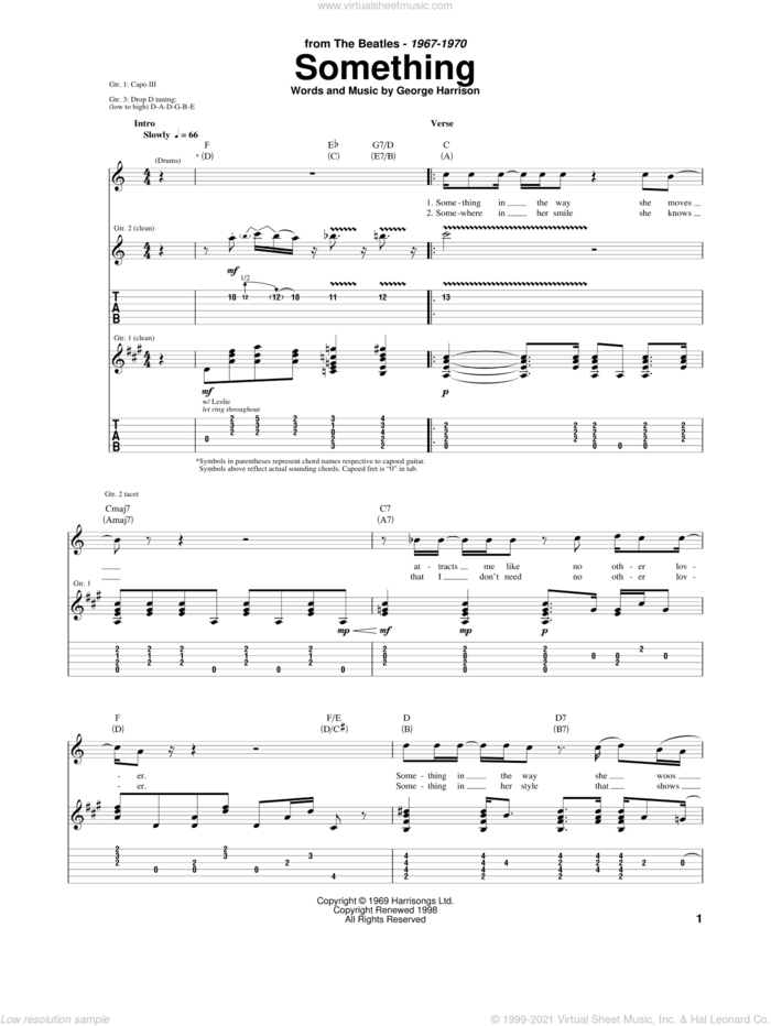 Something sheet music for guitar (tablature) by The Beatles and George Harrison, intermediate skill level
