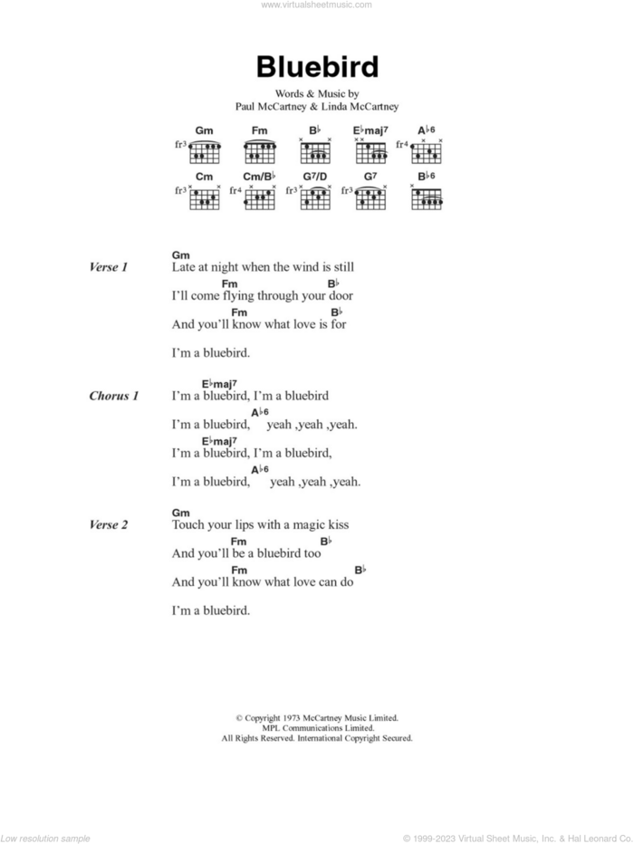 Bluebird sheet music for guitar (chords) by Paul McCartney and Linda McCartney, intermediate skill level