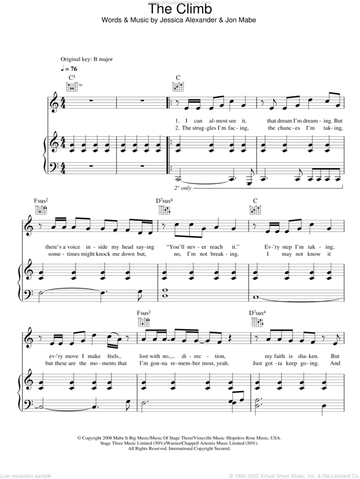 The Climb (from Hannah Montana: The Movie) sheet music for voice, piano or guitar by Joe McElderry, Miley Cyrus, Jessica Alexander and Jon Mabe, intermediate skill level