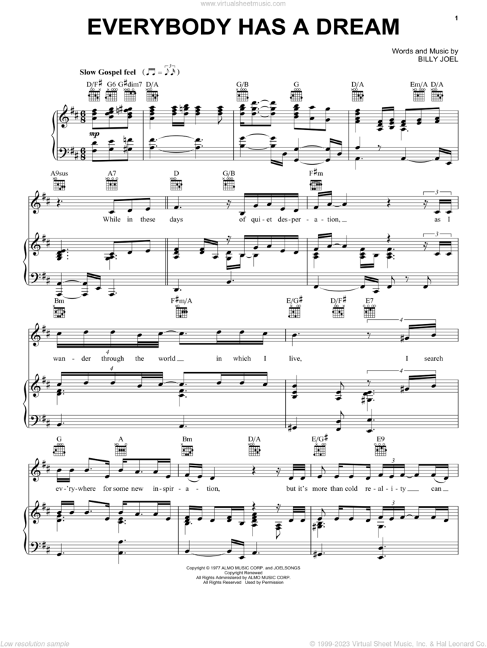 Everybody Has A Dream sheet music for voice, piano or guitar by Billy Joel, intermediate skill level