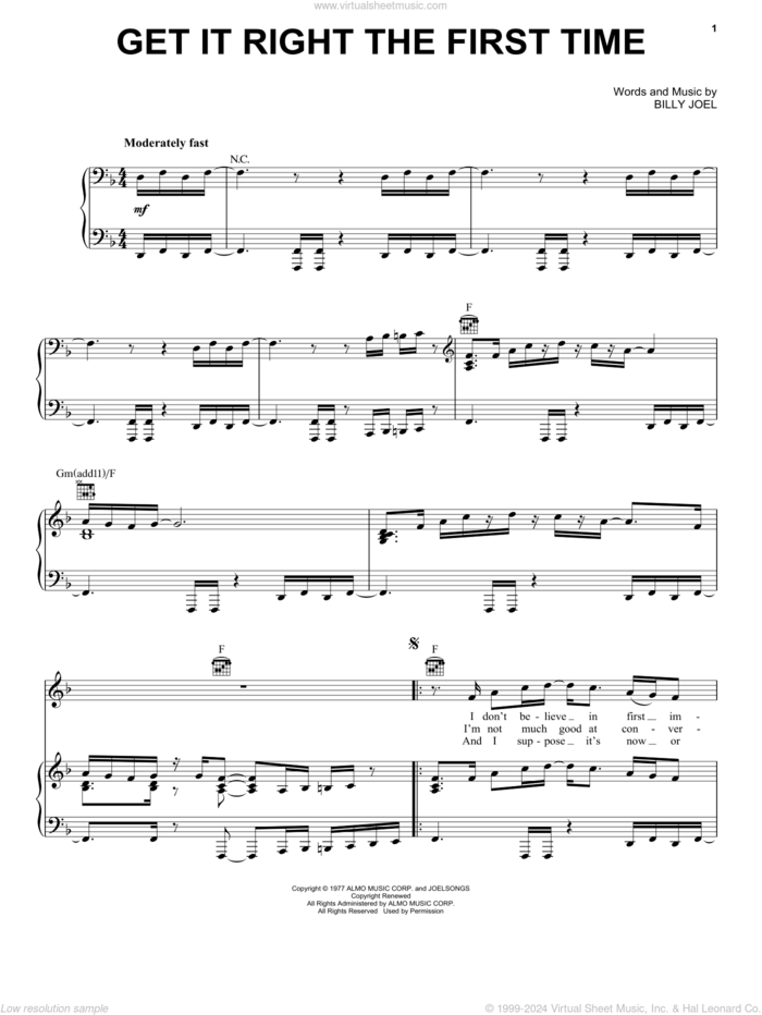 Get It Right The First Time sheet music for voice, piano or guitar by Billy Joel, intermediate skill level