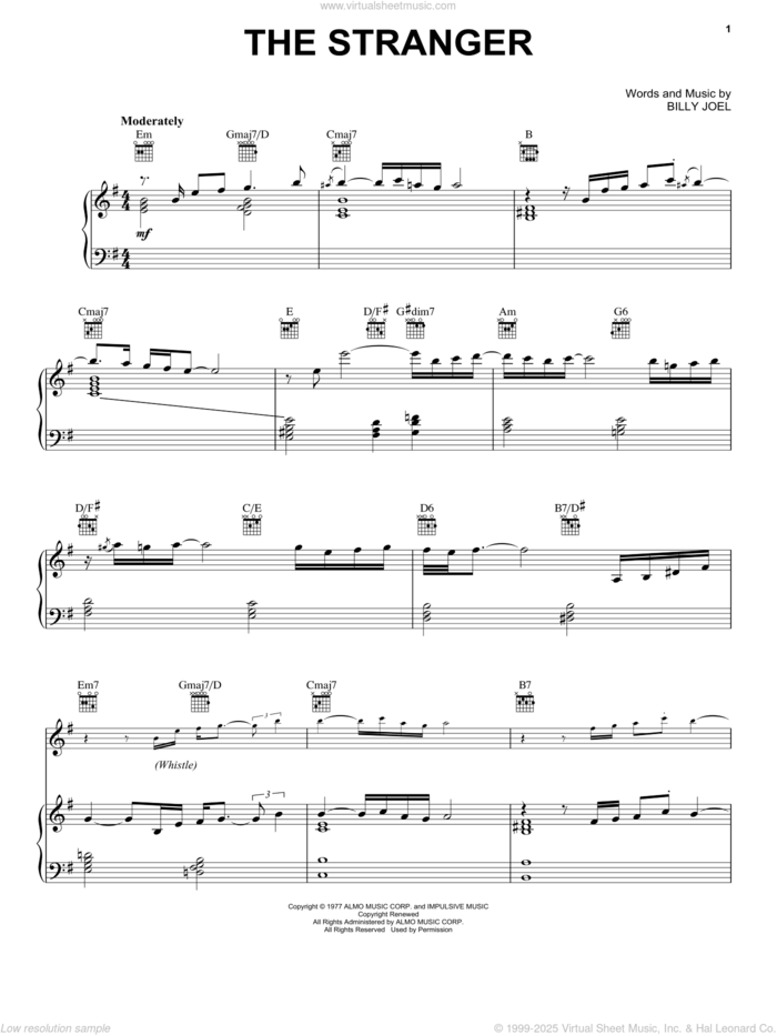 The Stranger sheet music for voice, piano or guitar by Billy Joel, intermediate skill level